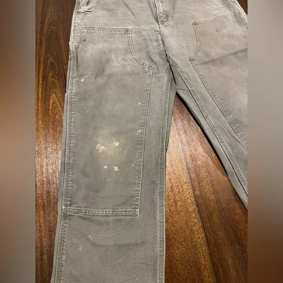 Carhartt Men’s 36X32 Loose Fit Gray Double Knee Canvas Work Pants Distressed